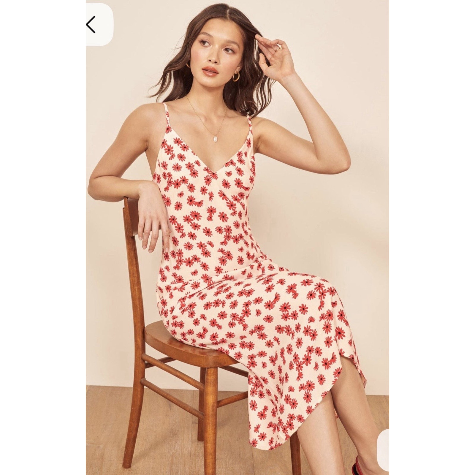 Reformation Alexandra Midi Dress In Red Daisy Days Size 10 Slip Floral